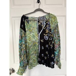 Free People Gemini Mixed Print Blouse – Dark Night Combo – Size Large
